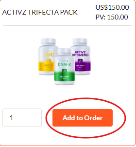 Close-up of the orange Add to Order button circled in red